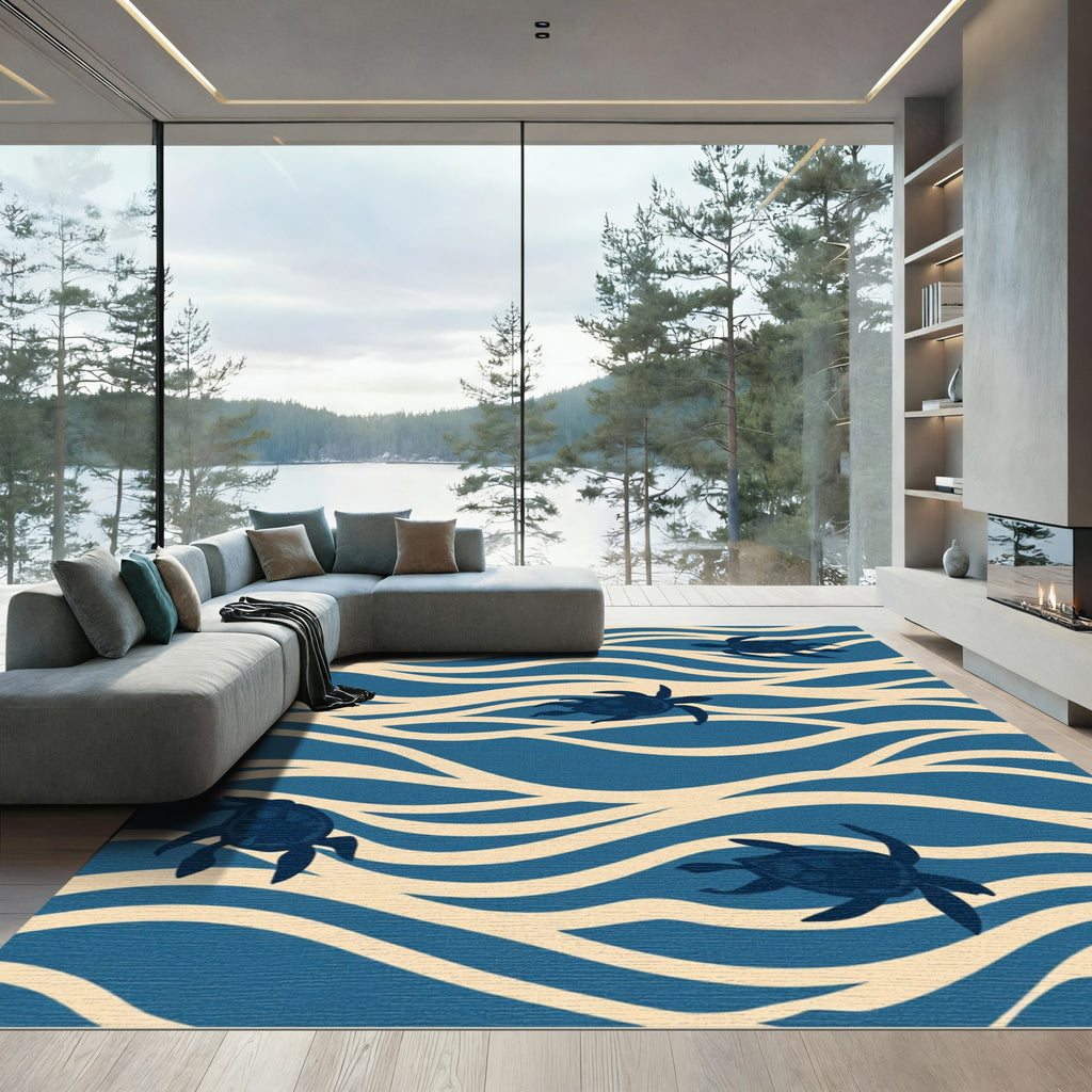 Navy Turtle Waves Commination Rug