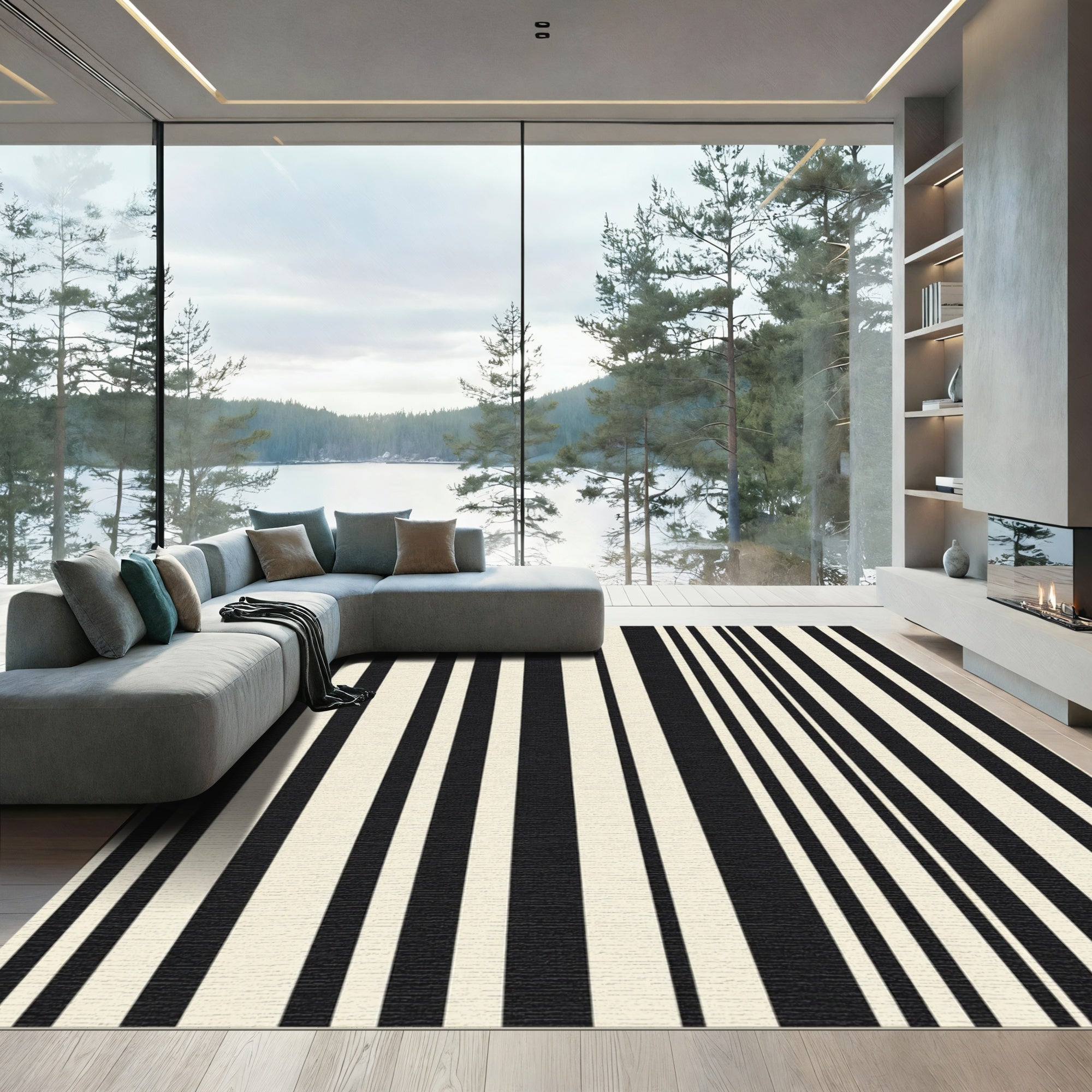 Monochrome Vertical Stripe Composition Rug