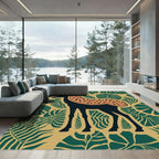 Whimsical Giraffe Jungle Leaf Art Rug