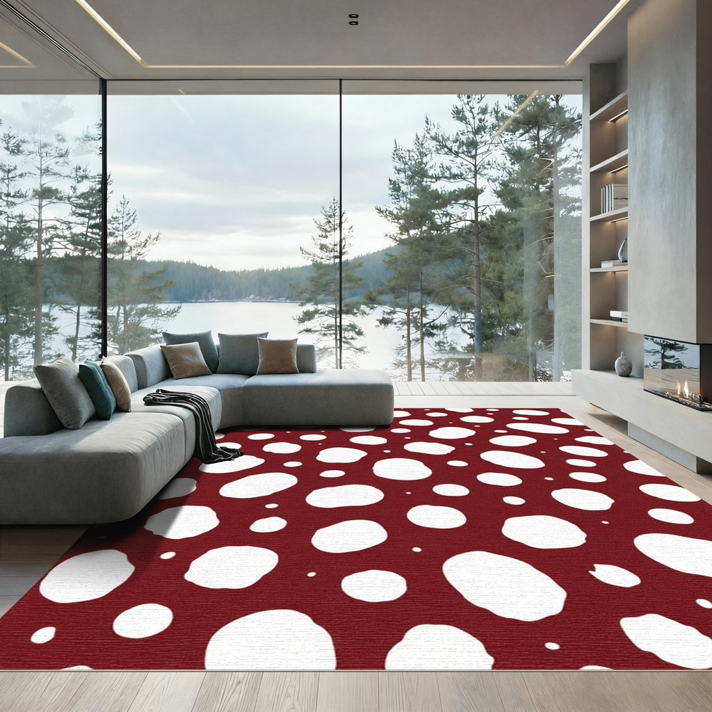 Crimson White Polka Dots Scatter Rug