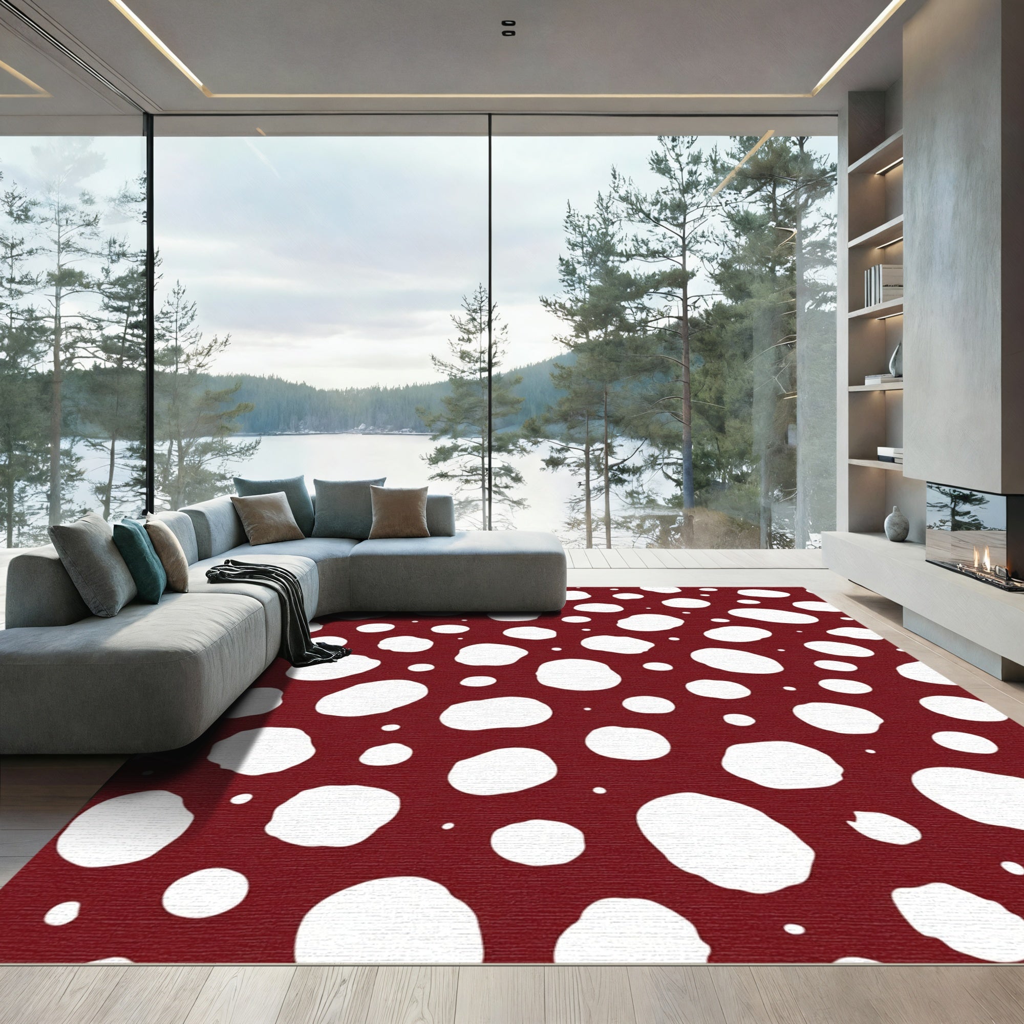 Crimson White Polka Dots Scatter Rug