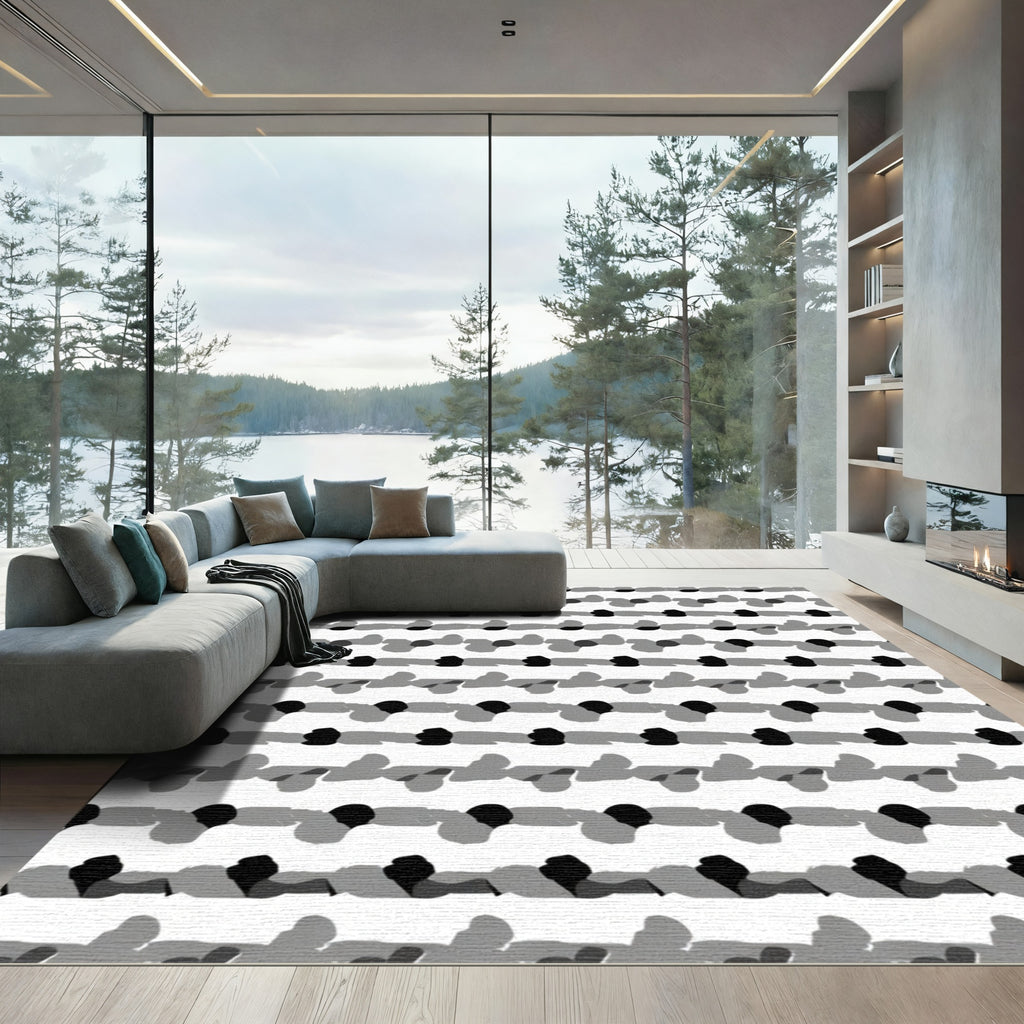 Abstract Black Gray Stripe Rug