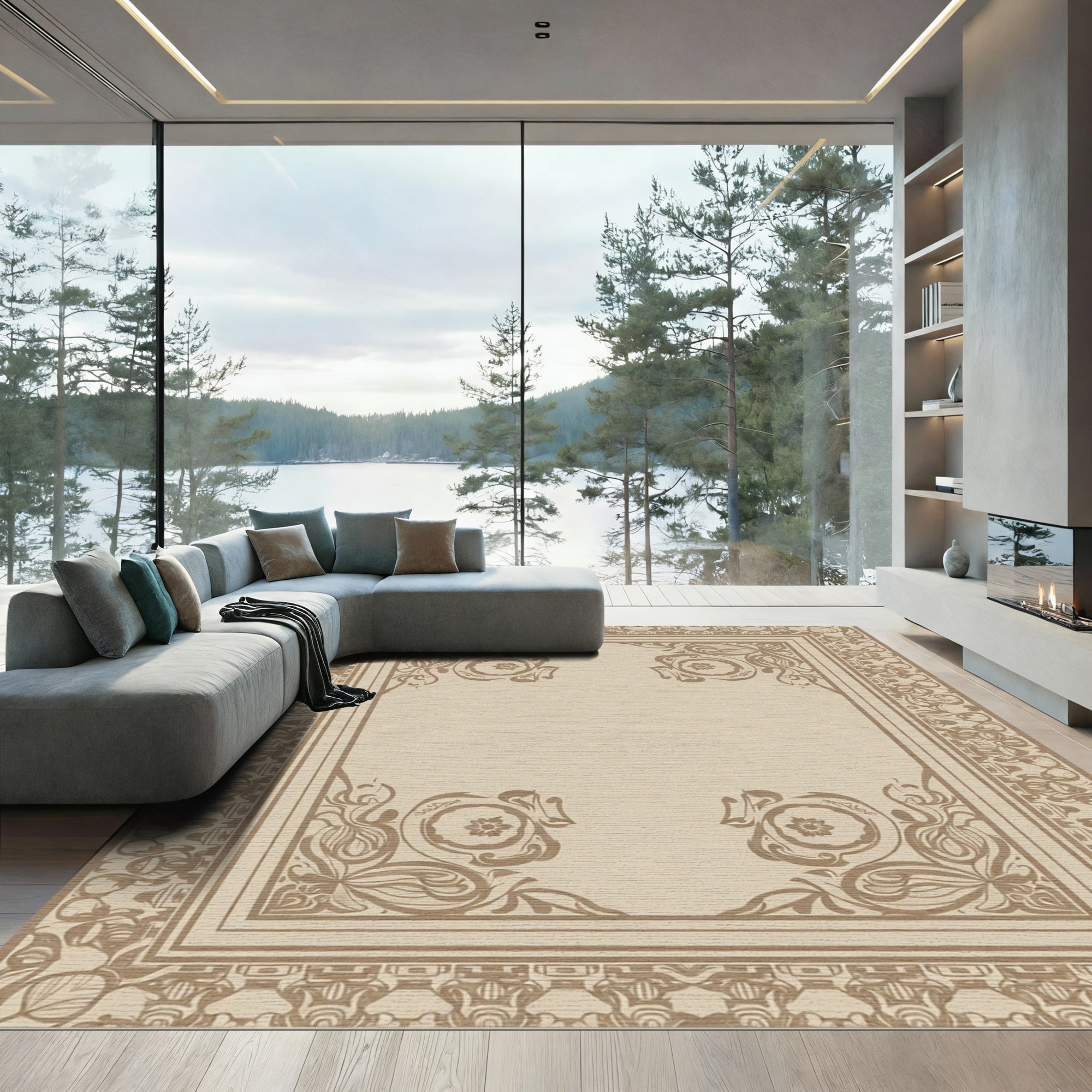 Vintage Neutral Floral Border Rug
