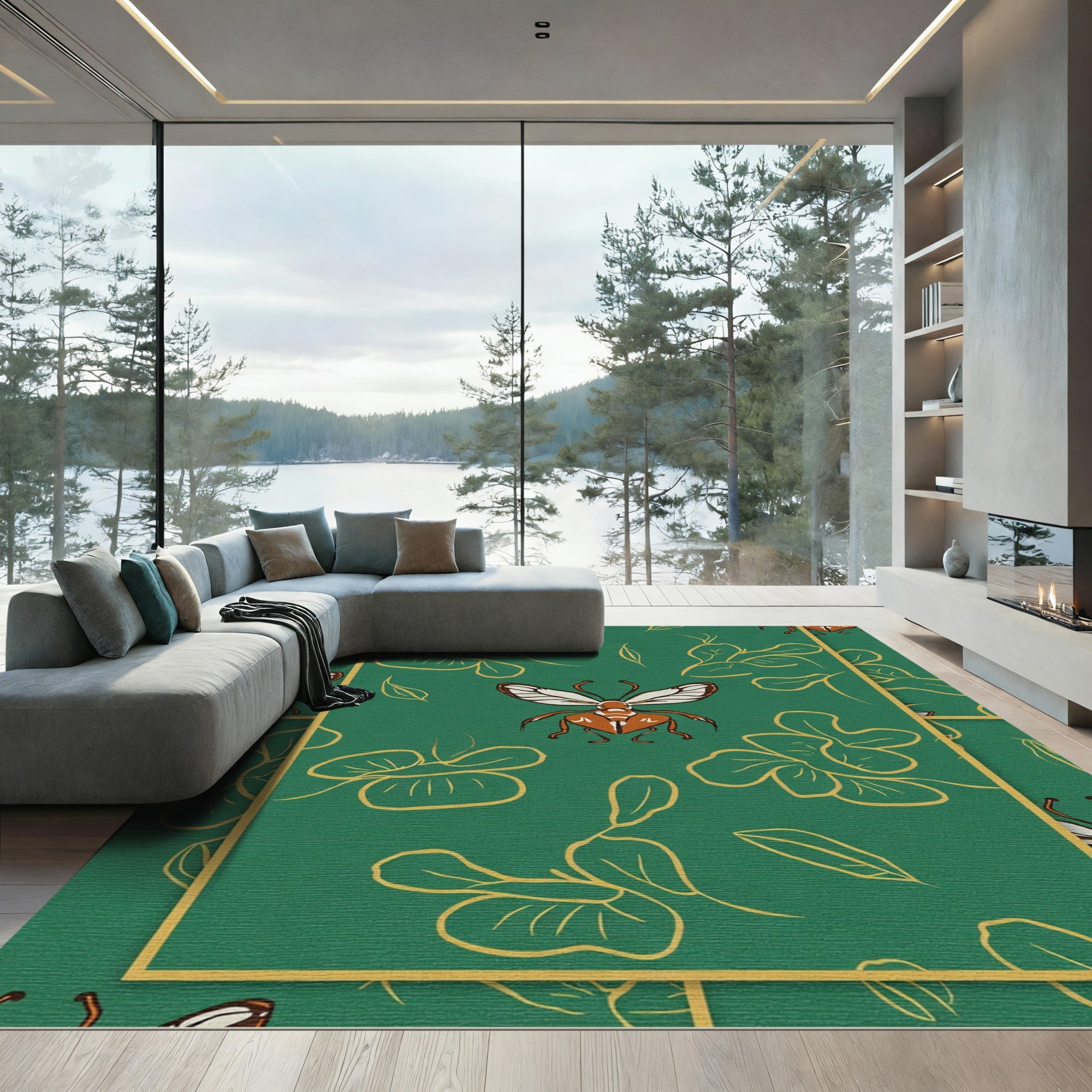 Emerald Green Butterfly Floral Repeat Rug