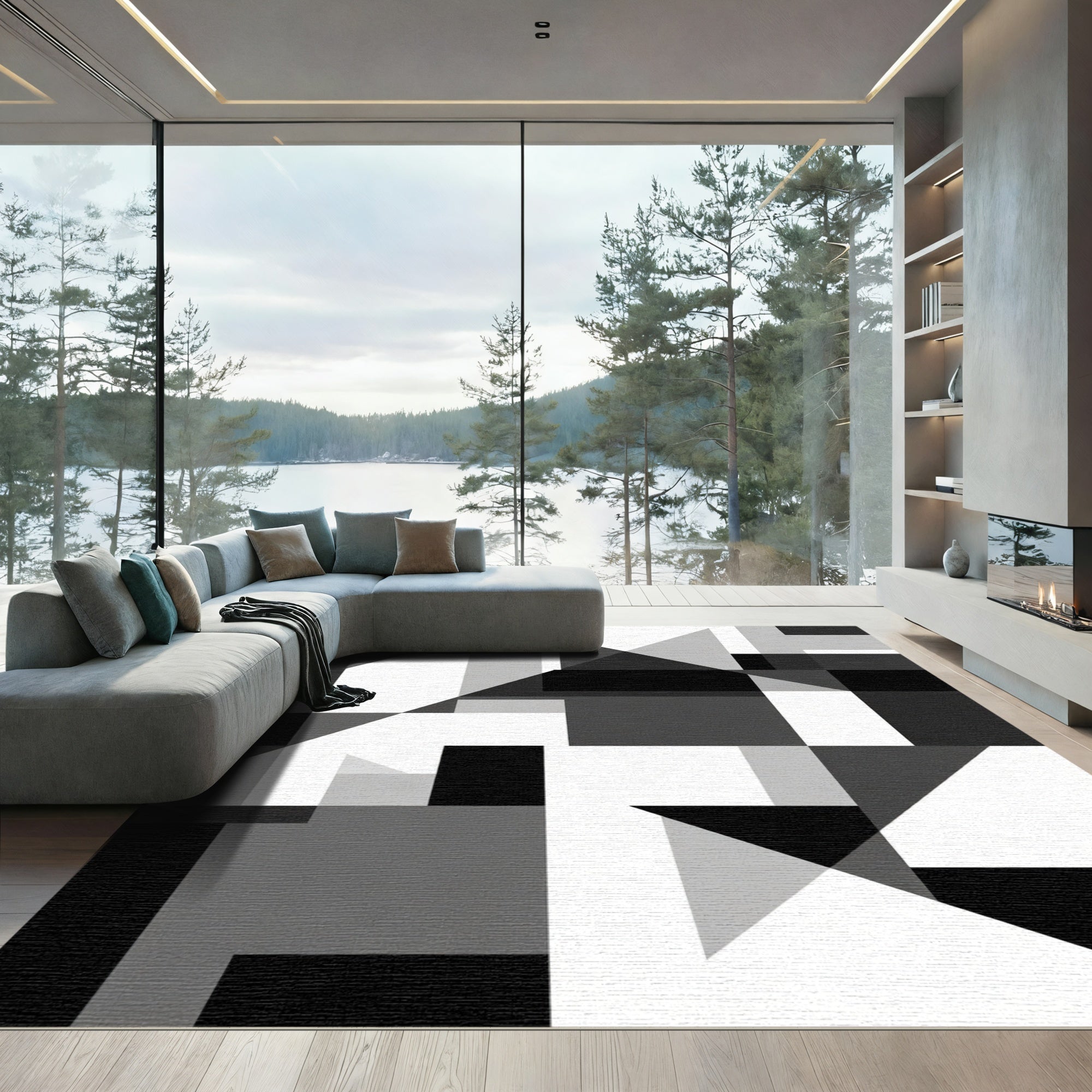 Monochromatic Geometric Abstract Blocks Rug
