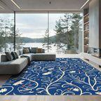 Cream Frogs Floral Blue Vine Art Rug