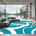 Deep Blue White Wave Abstract Rug