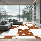 Brown White Checkerboard Polka Dot Rug
