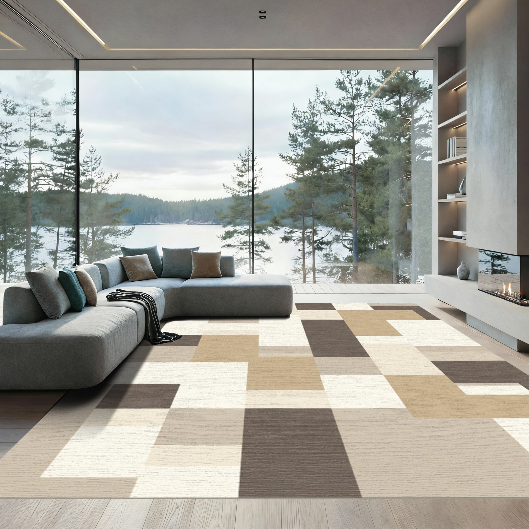 Neutral Geometric Abstract Blocks Rug