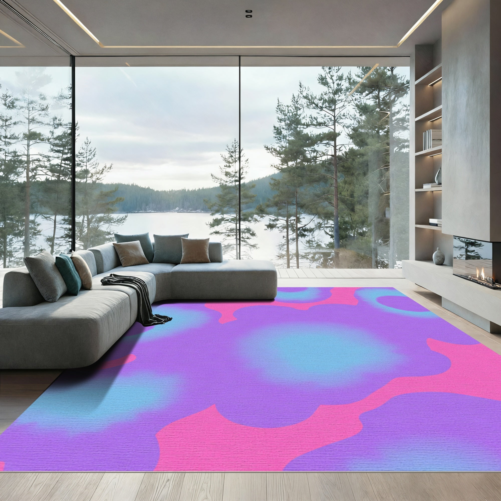Abstract Swirls Pink Blue Purple Rug