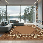 Ornate Brown Floral Frame Rug