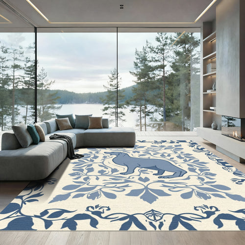 Blue Canine Floral Damask Rug
