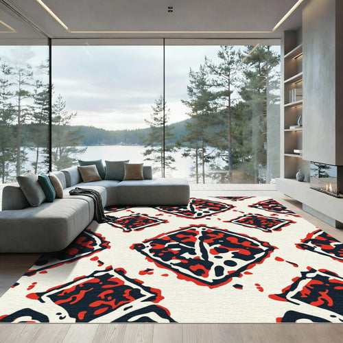 Bold Red Diamond Block Print Rug