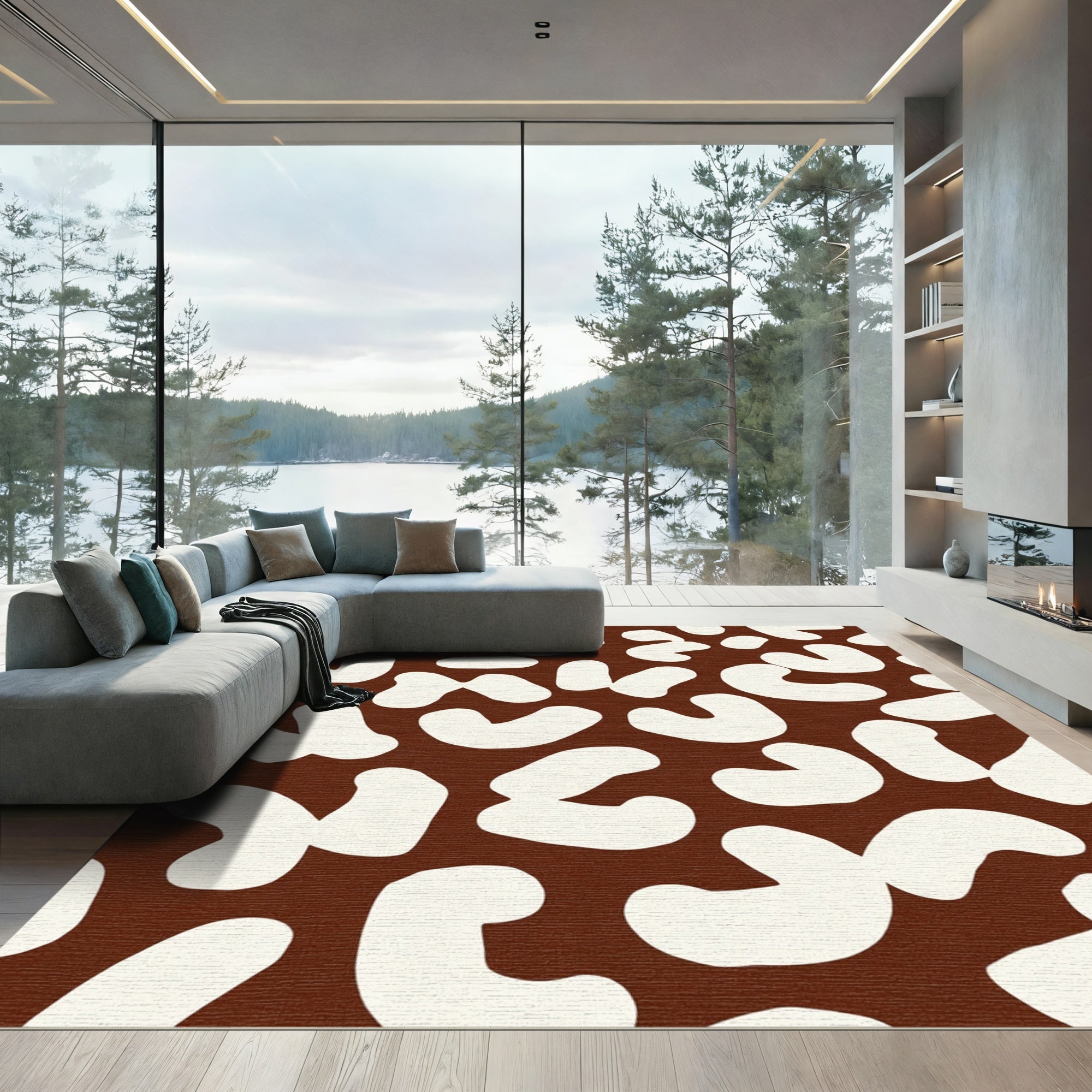 Brown White Organic Blob Rug