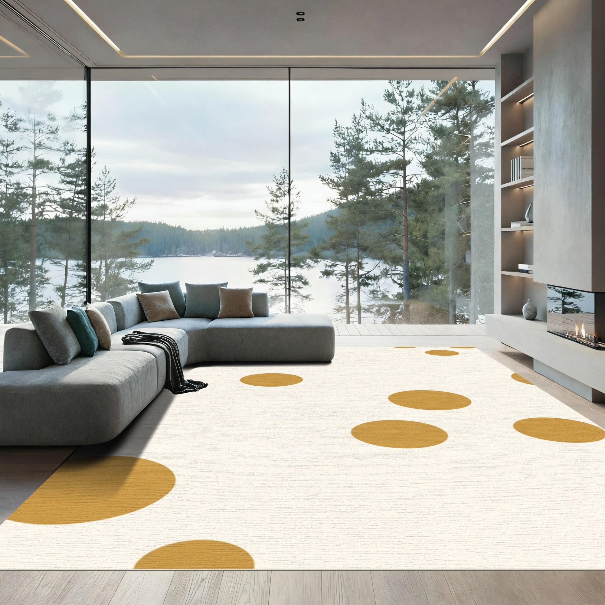 Golden Circles Scattered Cream Rug