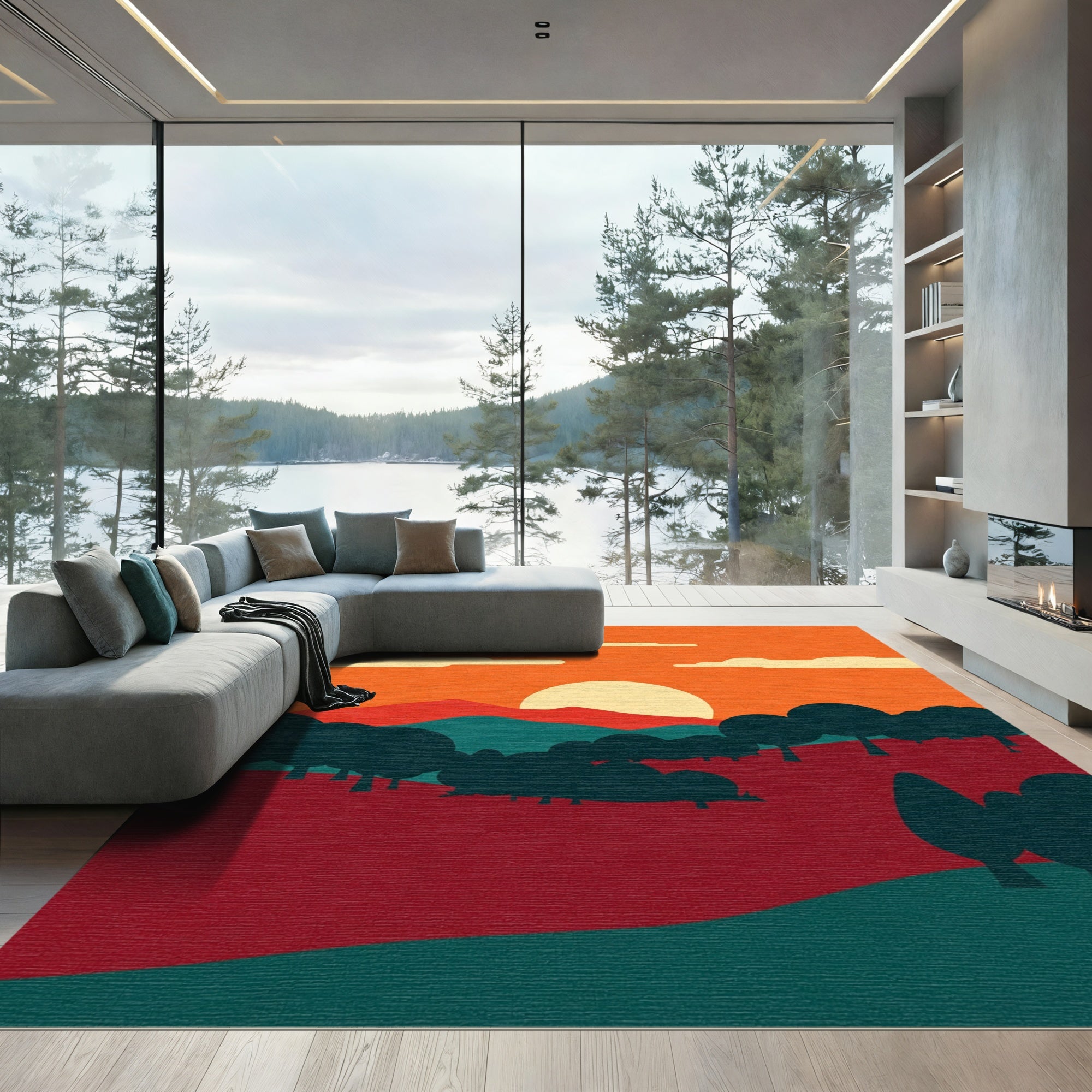 Crimson Sunset Grove Landscape Rug