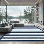 Deep Navy White Linear Stripe Rug