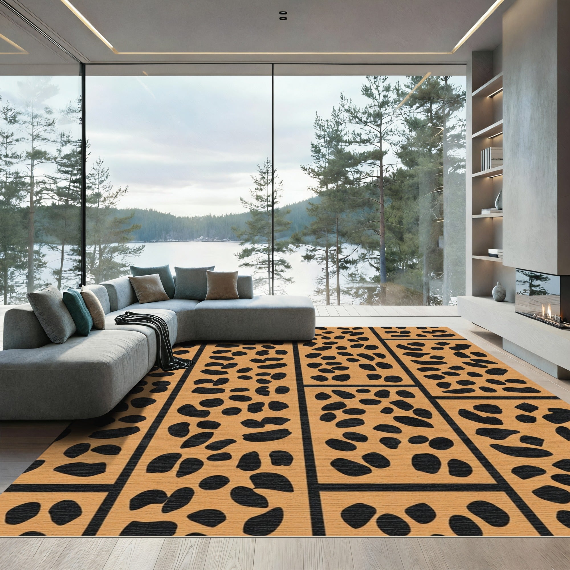Orange Black Spot Grid Rug