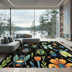 Whimsical Insect Garden Black Rug