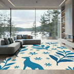 Whimsical Blue Creature Foliage Repeating Rug