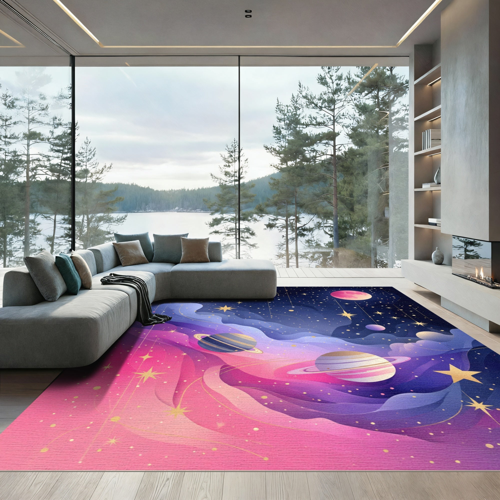 Cosmic Pink Purple Starry Nebula Rug