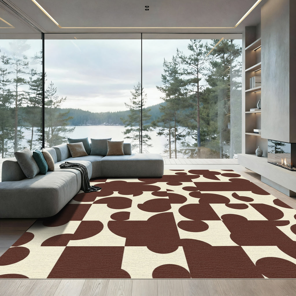 Brown Cream Geometric Circles Rug