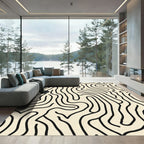 Creamy Black Line Abstract Maze Rug