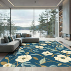 Cream Blossom Vines on Deep Blue Rug