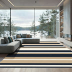 Classic Navy Tan Cream Stripes Rug