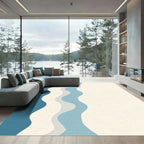 Oceanic Blue Abstract Wave Rug