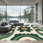 Mid Century Green Floral Tile Rug