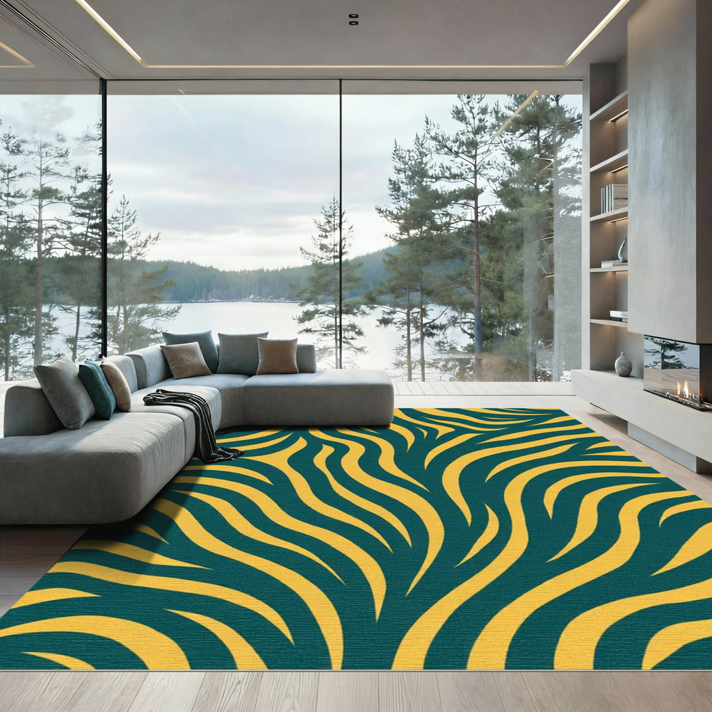 Bold Teal Yellow Exotic Stripes Rug