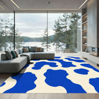 Bold Blue White Abstract Blobs Rug