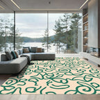 Green Leafy Swirl Abstract Line Rug