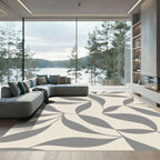 Cream Gray Abstract Leaf Swirl Rug