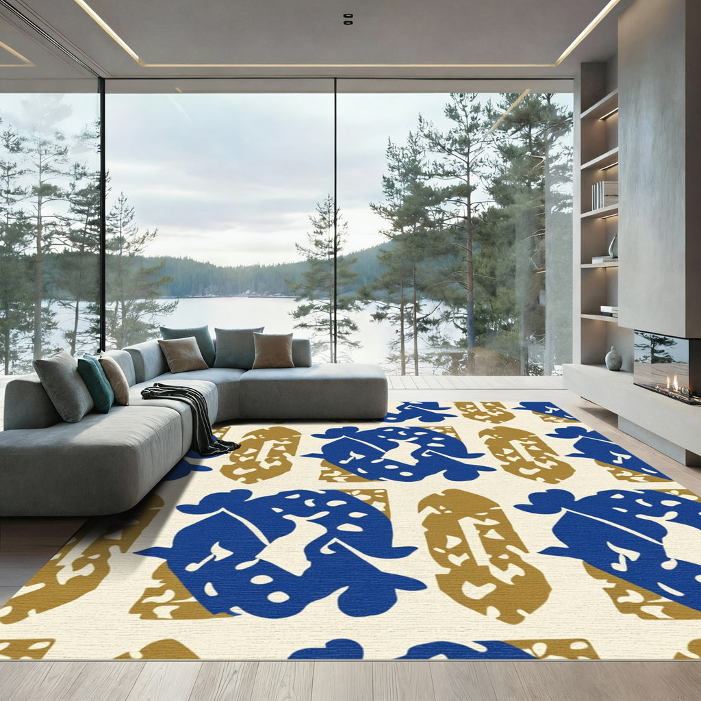 Bold Blue Abstract Organic Shapes Rug