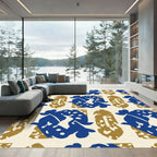 Bold Blue Abstract Organic Shapes Rug