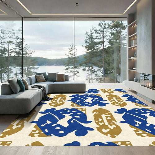 Bold Blue Abstract Organic Shapes Rug
