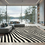 Bold Cream Black Wavy Stripes Rug