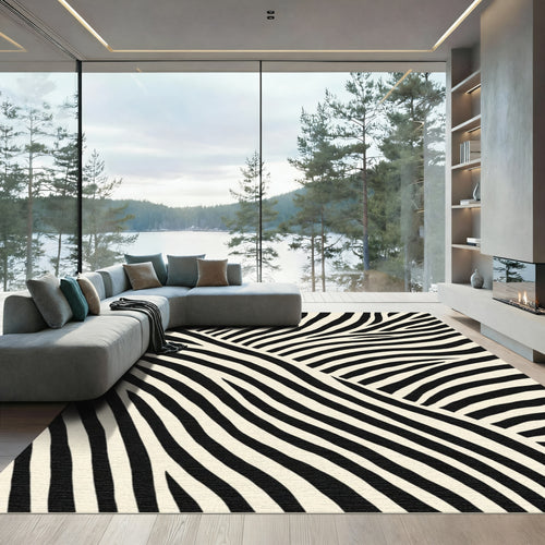 Bold Cream Black Wavy Stripes Rug