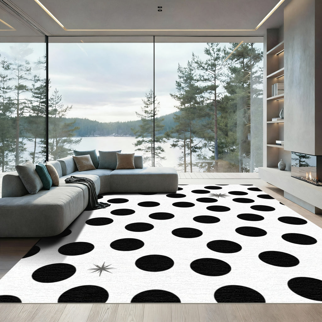 Classic Black Polka Dot Composition Rug