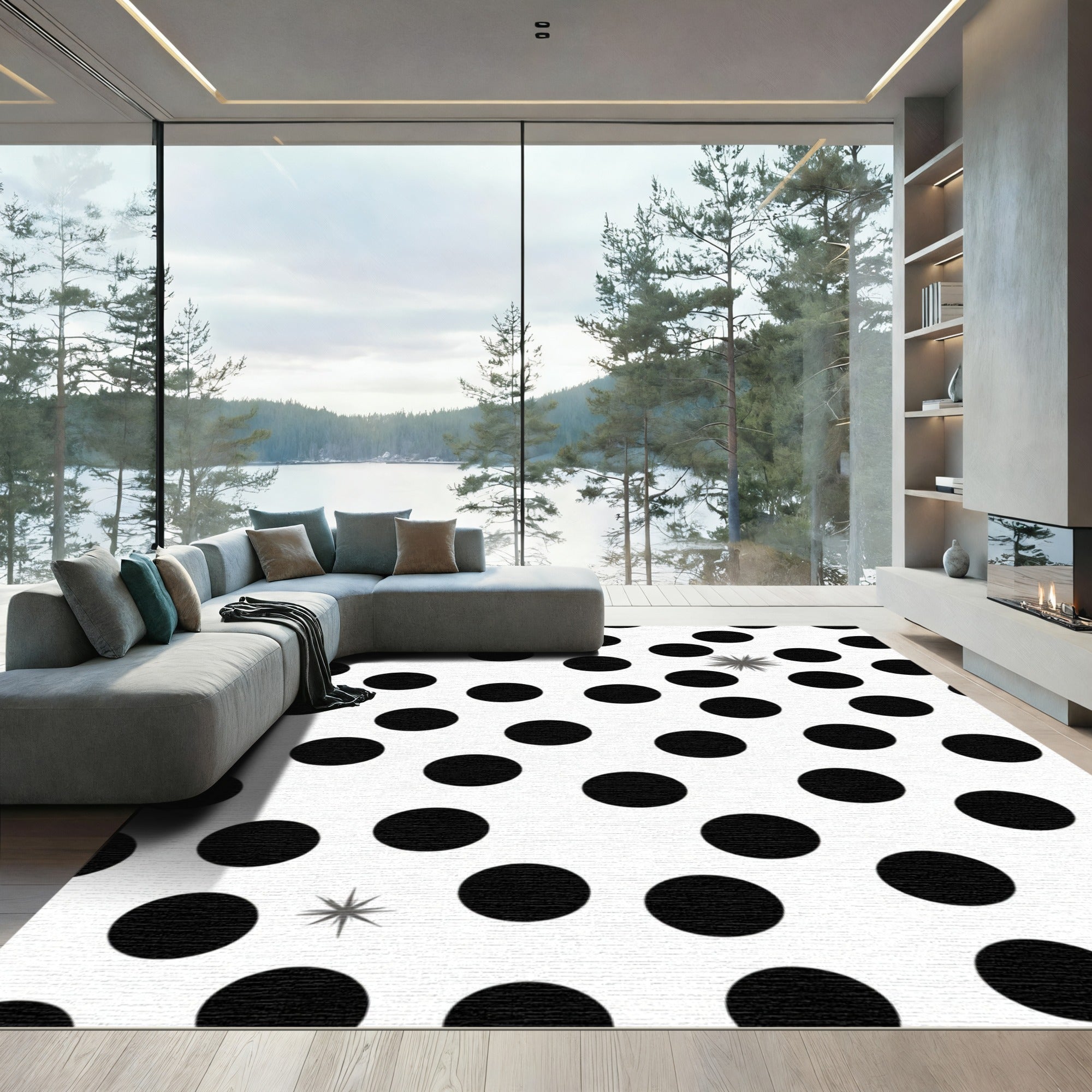 Classic Black Polka Dot Composition Rug