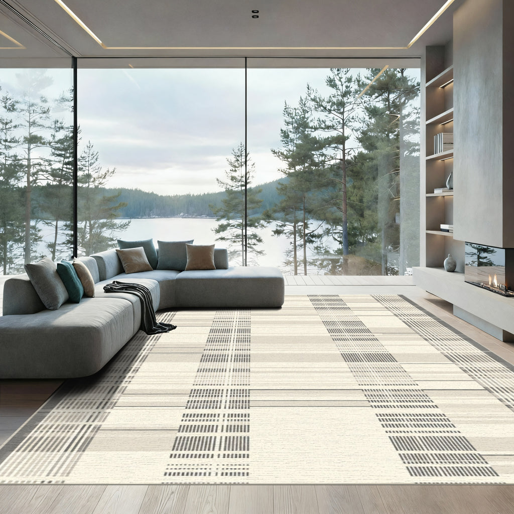 Grey and Cream Geometric Rug
