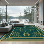 Deep Teal Gold Floral Emblem Rug