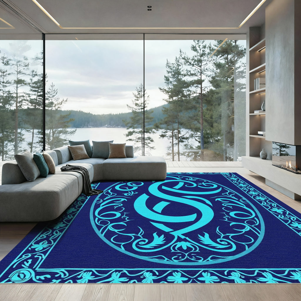 Aqua Abstract Celtic Knot Emblem Rug