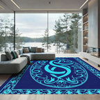 Aqua Abstract Celtic Knot Emblem Rug