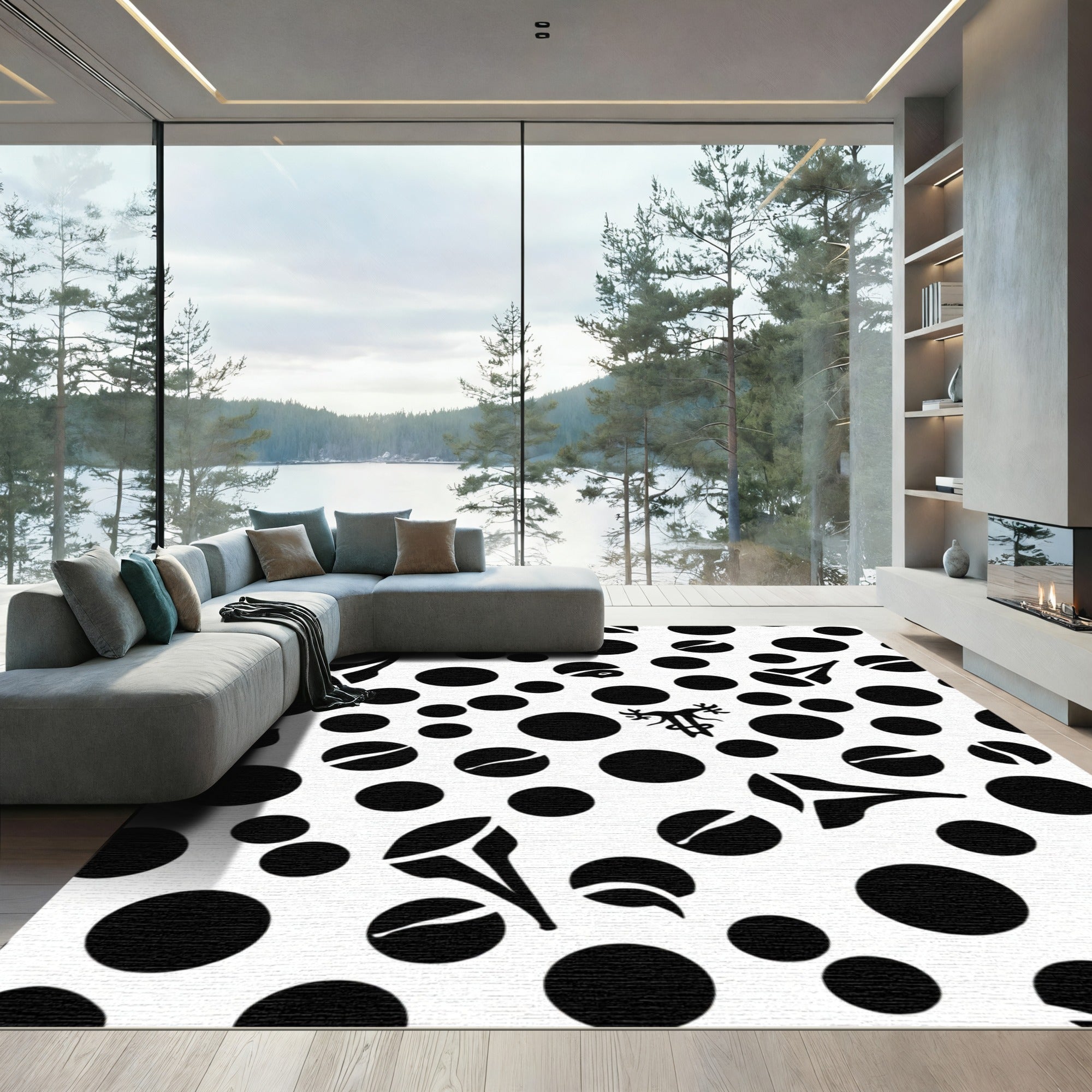 Black White Organic Spotty Shape Rug