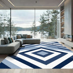 Deep Blue Geometric Diamond Chevron Rug