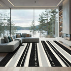 Black White Gray Striped Triangle Rug