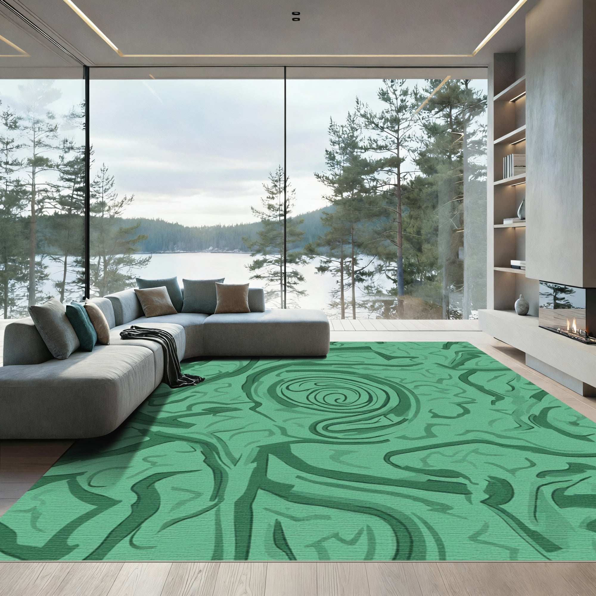 Emerald Green Swirling Abstract Rug